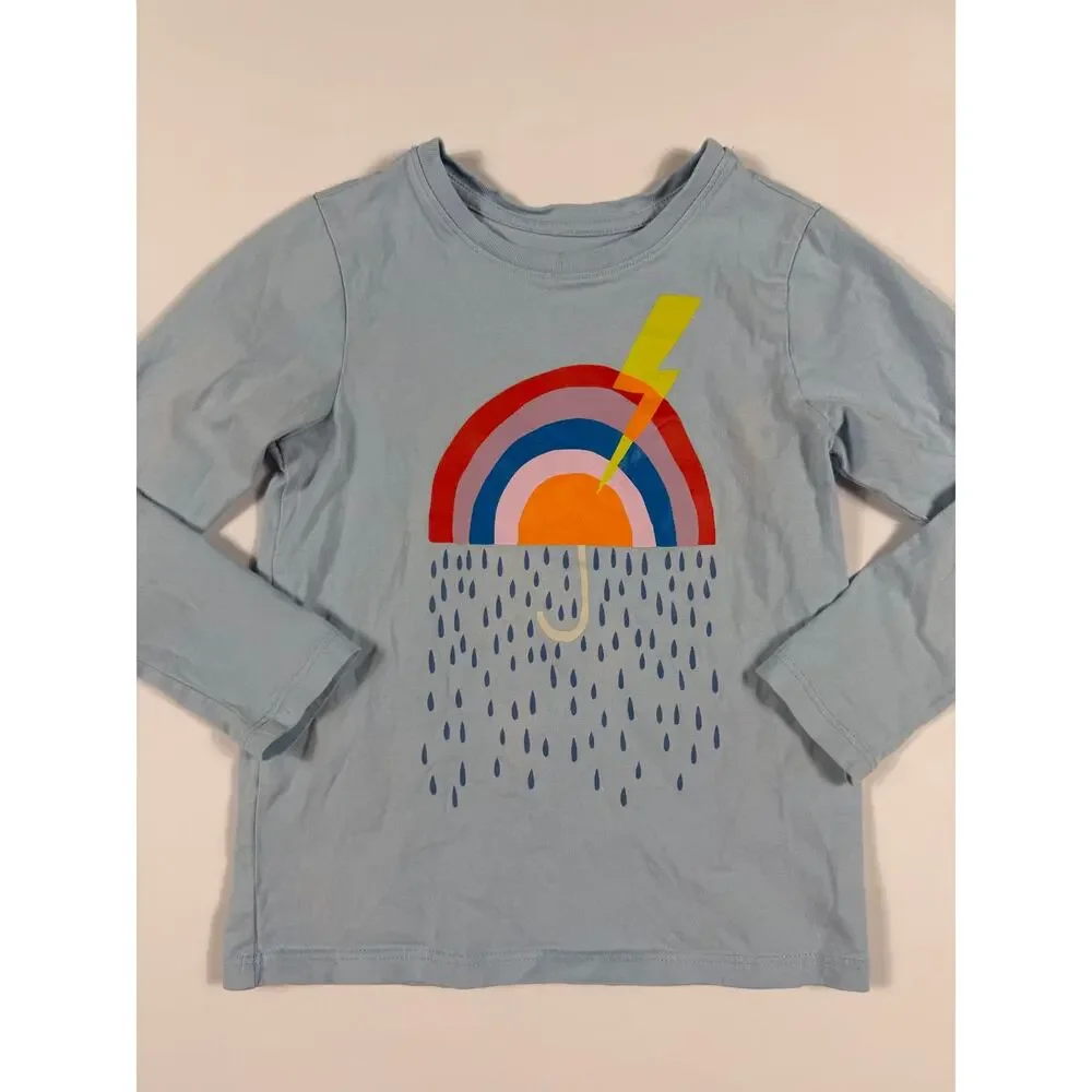 Tea Collection Rainbow Lightning Rain Graphic Long Sleeve Blue Tee Size 5